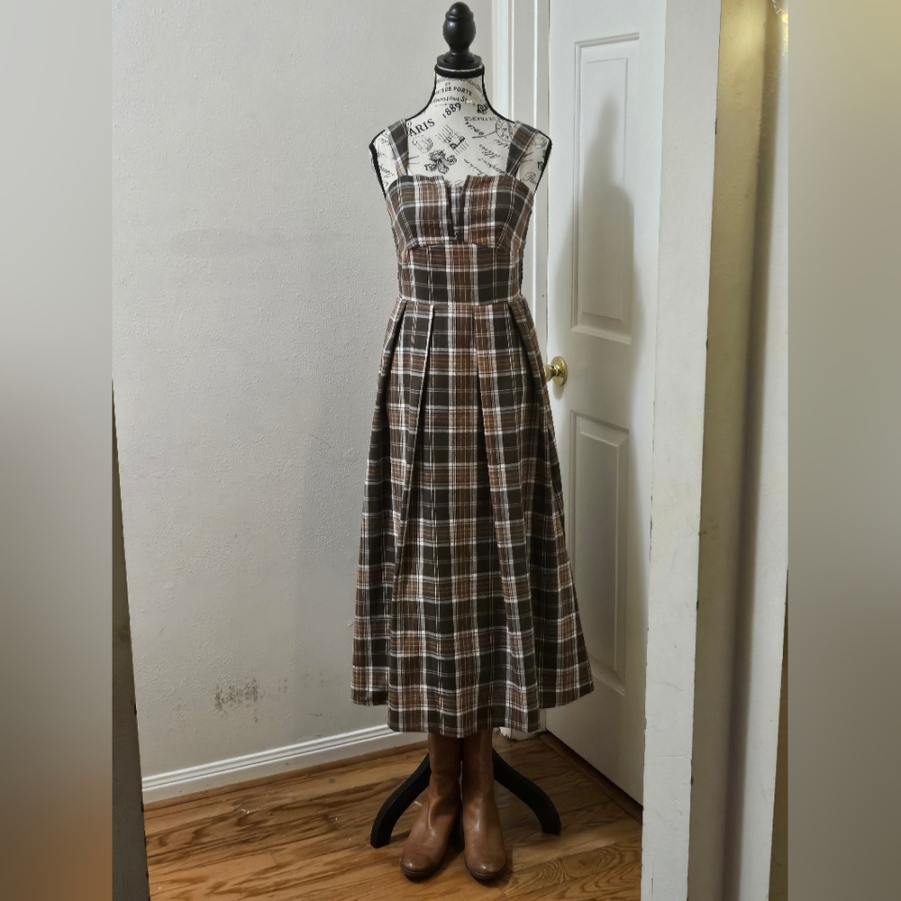 Plaid Brown and White Women's Dress
